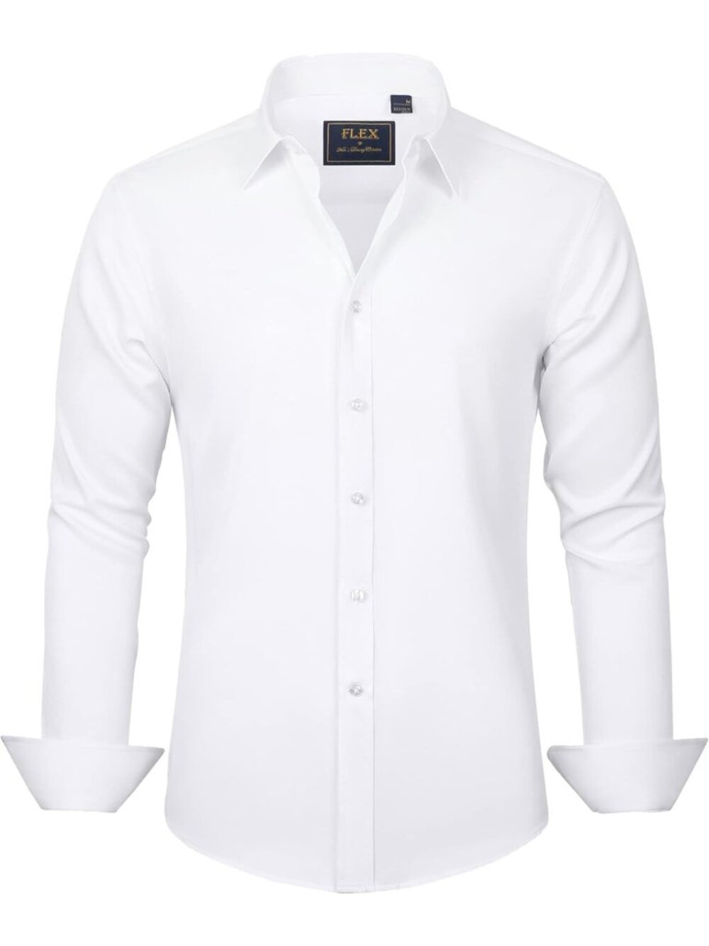 Men's Solid Long Sleeve Dress Shirt - Stretch, Wrinkle-Free, Business Casual